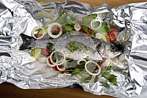 Seabass in tin-foil ready to baked