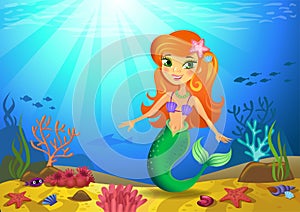 Seabed with mermaid and corals photo