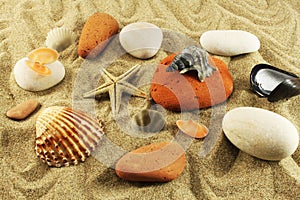 Seabed, sand, stones, seashells photo