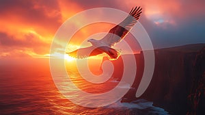 Seabird soaring sunset cliffs ocean dramatic sky