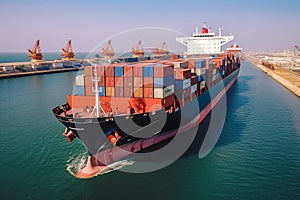 Seaborne import-export logistics, Container ship loads and unloads in open sea