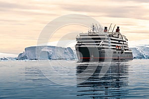 Seabourn expedition cruise ship in Antarctica.