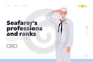 Seafarer professions and ranks landing page design website template for maritime academy online