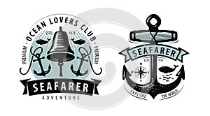 Seafarer, shipping, cruise logo or label. Nautical theme. Vector