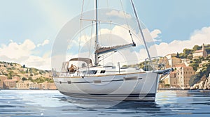 Seafaring Street Art Minimalistic Depiction Of Beneteau 36.7 In Muted Neutral Colors photo