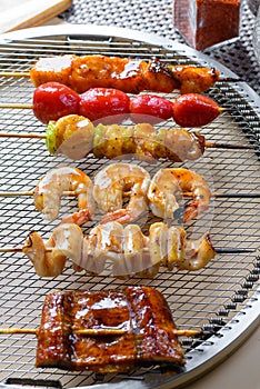 Seafood barbecue on grill