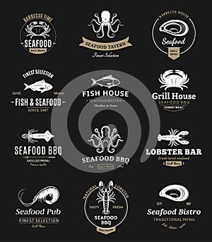 Seafood Barbecue Logos, Labels and Design Elements