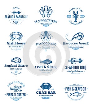 Seafood Barbecue Logos, Labels and Design Elements