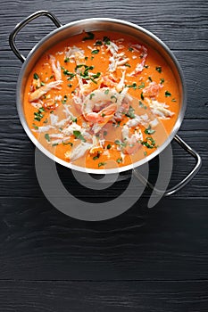 Seafood bisque or thick soup, top view