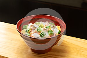 Seafood bowl made by a Japanese sushi chef