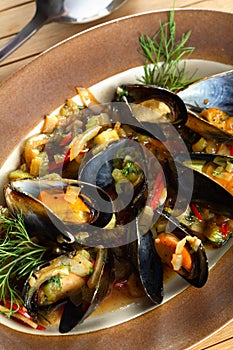 Seafood with cherry liqueur photo