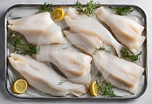 Fresh cod fillet with dill and lemon, AI Generated