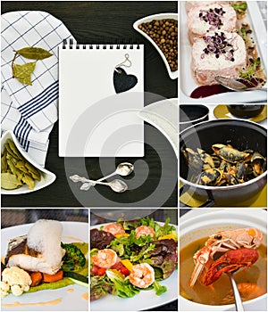 Seafood collage. Recipe concept