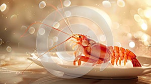 a seafood dish placed delicately on a white plate, against a light background, leaving ample space for a text or message