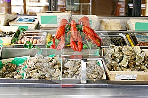 Seafood display in market