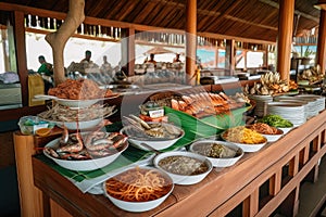 seafood eatery, with fresh seafood and tasty side dishes on display