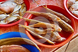 Seafood. Fish Market In Thailand. Healthy Nutrition. Food Background.