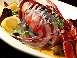 Seafood gourmet plate close-up looking delicious and colorful