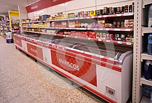 Seafood and ice cream area in a store of the Dia supermarket chain