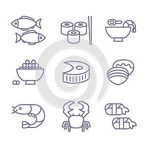 Seafood Icons, Thin Line Style, Flat Design
