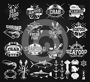 Seafood labels, logo chalk drawing