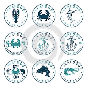 seafood Labels in retro style.Vector