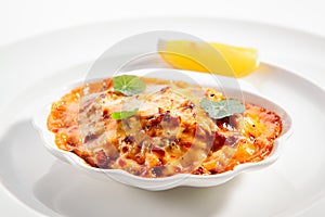 Seafood lasagna portion