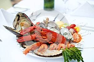 Seafood Lobster dinner on table