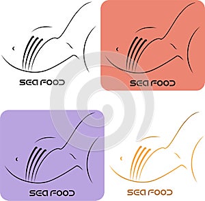 Seafood logo fish and fork using negative space