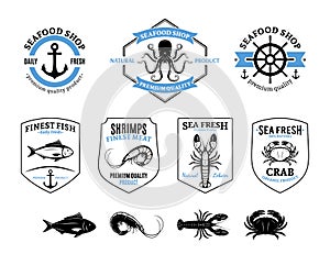 Seafood Logos, Labels, Sea Animals and Design Elements