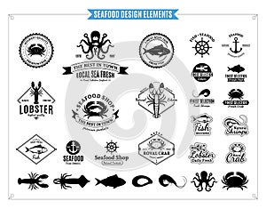 Seafood Logos, Labels, Sea Animals and Design Elements