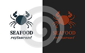 Seafood logotype vector for fish and sea food shop, restaurant, market, cafe, grill bar, fishing advertising. Crab silhouete