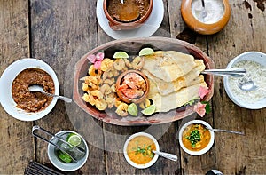 Seafood lunch, fried fish with shrimp, typical dish, barreado photo