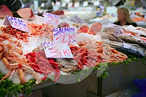 Seafood in market over ice