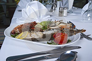 Seafood meal in an a la carte restaurant