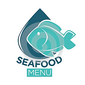 Seafood menu emblem with fish and drop illustration photo