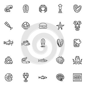 Seafood menu line icons set