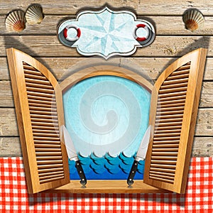 Seafood Menu on Wooden Window