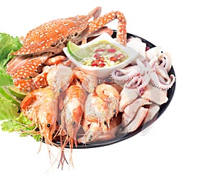 Seafood mixed with spicy sauce thai food traditional isolated on