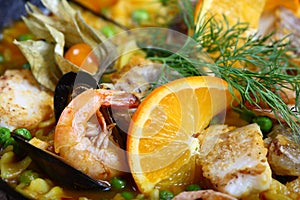 Seafood paella scampi