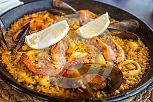 Seafood paella, traditional spanish dish