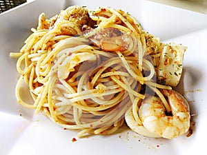 Seafood pasta fusion food