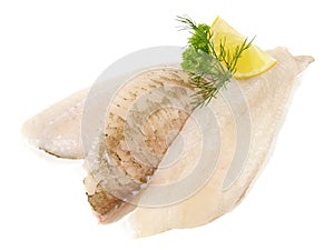 Seafood - Plaice Fish Fillets isolated on white Background