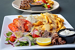 Seafood plate with king prawns