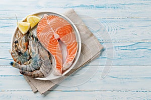 Seafood Platter Delight: Shrimps and Salmon