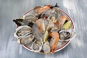 Seafood platter with oyste and shrimp