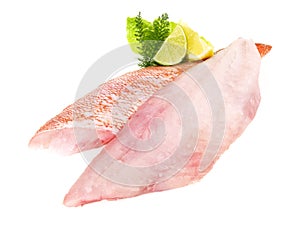 Seafood - Red Perch Fillet isolated on white Background photo