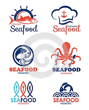 Seafood restaurant and fish logo vector set design