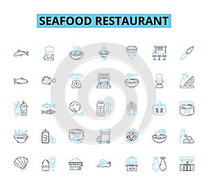 Seafood restaurant linear icons set. Oceanic, Nautical, Marina, Catch, Shellfish, Fishmonger, Shrimp line vector and