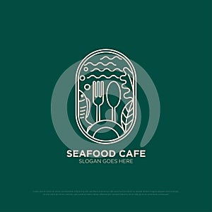 seafood restaurant logo design with geometric outline style, best for food and beverages logo brand template, premium vector